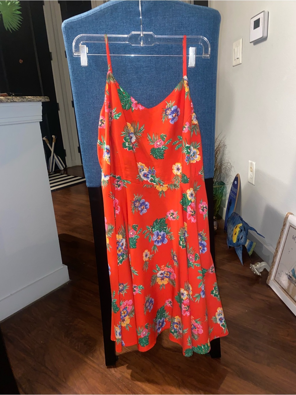 Old Navy Red Floral Slip Dress with Spaghetti Straps